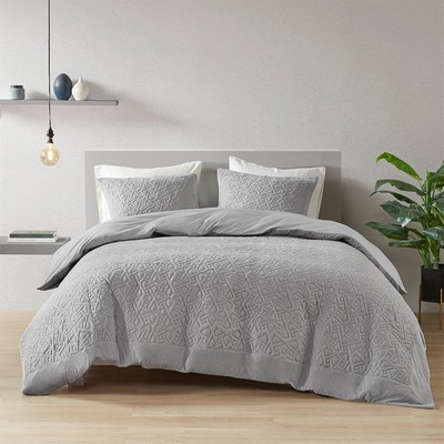 Olliix Origami 3 Piece Oversized Knit Quilted Top Comforter Mini Set Grey