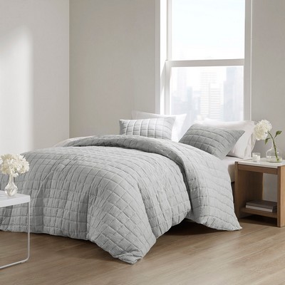 Olliix Cocoon 3 Piece Quilt Top Duvet Cover Mini Set Grey