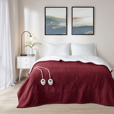 Olliix Fleece to Sherpa Heated Blanket Burgundy