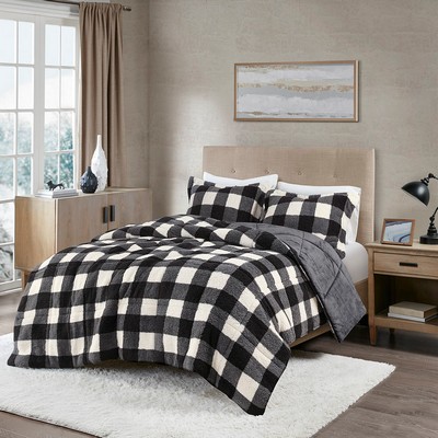 Olliix Brooks Print Sherpa Down Alternative Comforter Set Ivory/Black