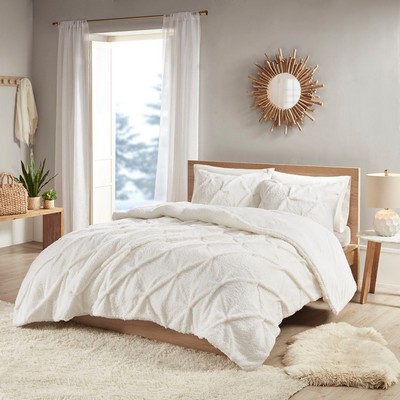 Olliix Addison Pintuck Sherpa Down Alternative Comforter Set Ivory