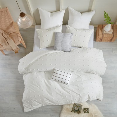 Olliix Brooklyn Cotton Jacquard Comforter Set with Euro Shams and Throw Pillows Ivory