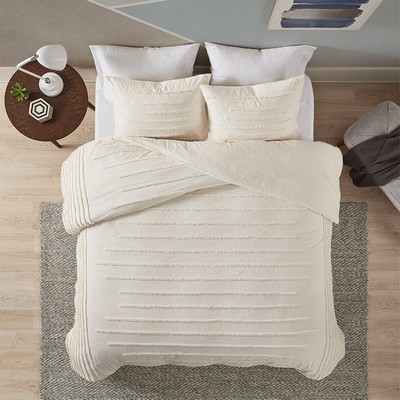 Olliix Mercer 3 Piece Cotton Chenille Comforter Set Ivory