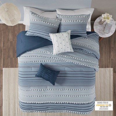 Olliix Calum Cotton Jacquard Comforter Set Navy