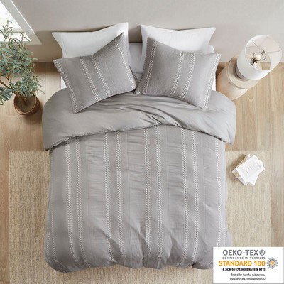 Olliix Darby 3 Piece Cotton Gauze Waffle Weave Comforter Set Grey