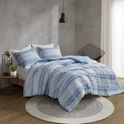 Olliix Rowan Striped Clipped Jacquard Comforter Set Blue