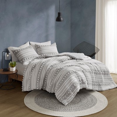 Olliix Rowan Striped Clipped Jacquard Comforter Set Grey