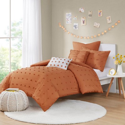 Olliix Brooklyn Cotton Jacquard Comforter Set with Euro Shams and Throw Pillows Rust