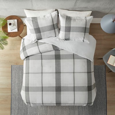 Olliix Union Square Cotton Yarn Dyed Jacquard Plaid Duvet Cover Set White/Black