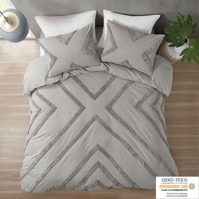 Olliix Beck Cotton Chenille Duvet Cover Set Grey