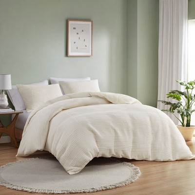 Olliix Wyatt 3 Piece Knitted Jersey Duvet Cover Set Ivory