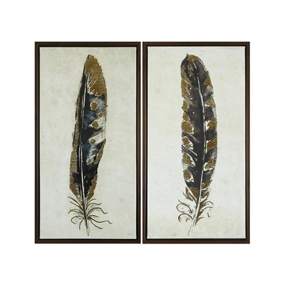 Olliix Gilded Feathers Gold Foil 2-piece Canvas Wall Art Set Yellow