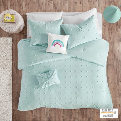 Olliix Callie Cotton Jacquard Pom Pom Comforter Set Aqua