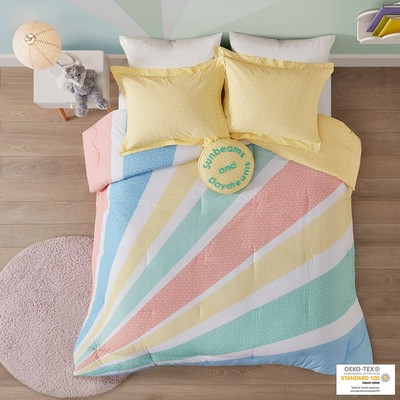 Olliix Rory Rainbow Sunburst Reversible Cotton Comforter Set Yellow