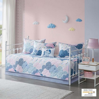 Olliix Cloud 6 Piece Cotton Reversible Daybed Set Blue