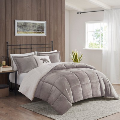 Olliix Alton Plush to Sherpa Down Alternative Comforter Set Grey/Ivory