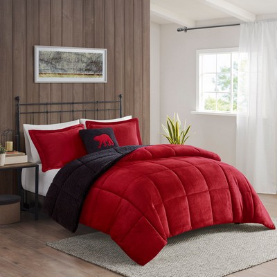 Olliix Alton Plush to Sherpa Down Alternative Comforter Set Red/Black