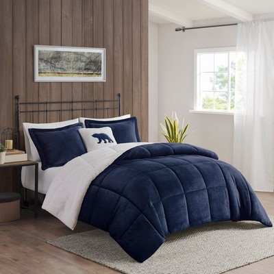 Olliix Alton Plush to Sherpa Down Alternative Comforter Set Navy/Ivory