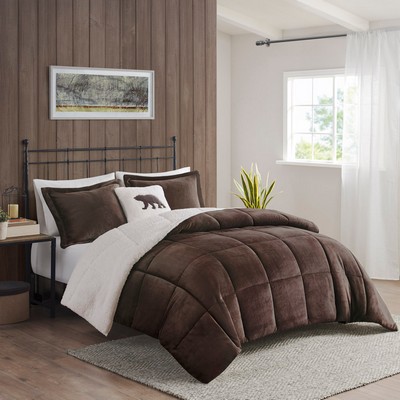 Olliix Alton Plush to Sherpa Down Alternative Comforter Set Brown/Ivory