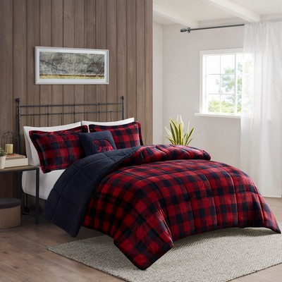 Olliix Alton Plush to Sherpa Down Alternative Comforter Set Red/Black Buffalo Check