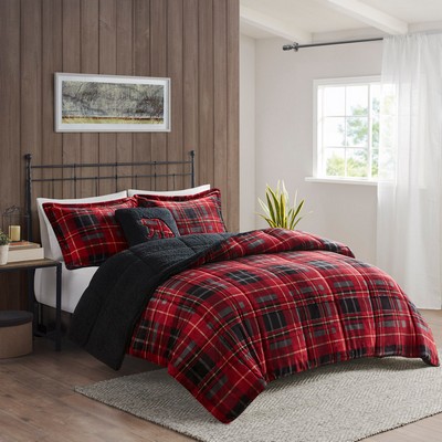 Olliix Alton Plush to Sherpa Down Alternative Comforter Set Red Plaid