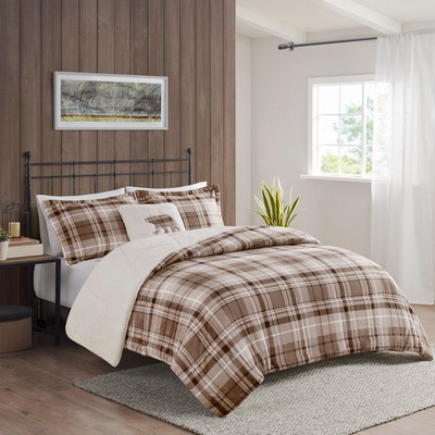 Olliix Alton Plush to Sherpa Down Alternative Comforter Set Tan Plaid