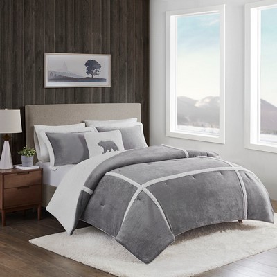 Olliix Orlen Plush to Sherpa Comforter Set Grey