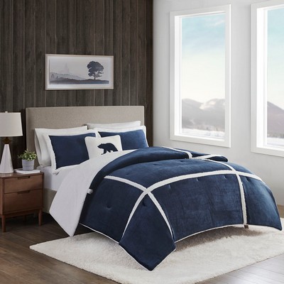 Olliix Orlen Plush to Sherpa Comforter Set Navy