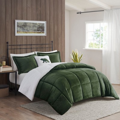 Olliix Alton Plush to Sherpa Down Alternative Comforter Set Green/Ivory