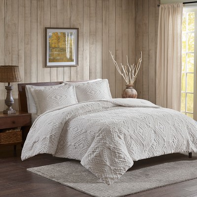 Olliix Teton Embroidered Plush Quilt Set Ivory