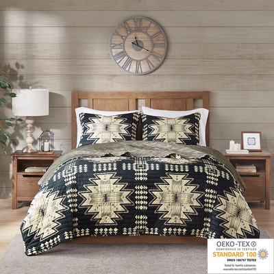 Olliix Sierra Oversized Print Plush Quilt Set Tan/Black