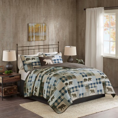 Olliix Twin Falls Oversized 4 Piece Quilt Set Brown/Blue