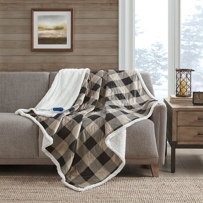 Olliix Linden Oversized Mink to Berber Heated Throw Tan