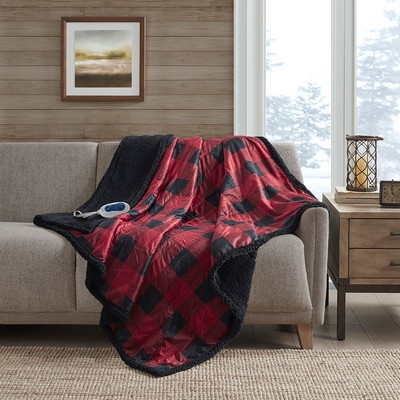 Olliix Linden Oversized Mink to Berber Heated Throw Red