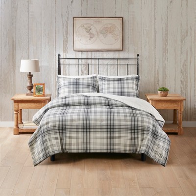 Olliix Bernston Faux Wool to Faux Fur Down Alternative Comforter Set Gray Plaid