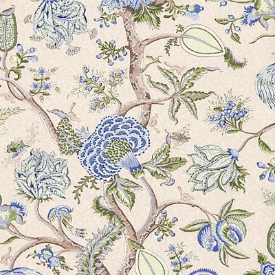 Scalamandre Wallcoverings PONDICHERRY WALLCOVERING BLUE GREEN ON CREAM FERN