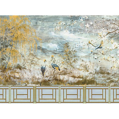 Scalamandre Wallcoverings CRESTED CRANE - PANEL SET WHEAT BLUE