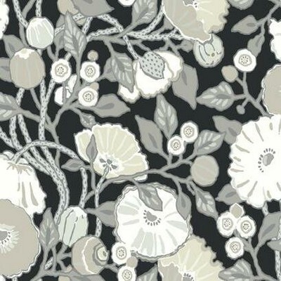 York Wallcovering Vincent Poppies Wallpaper Black/Cream