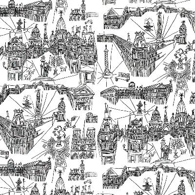 Schumacher Fabric VIEWS OF PARIS BLACK ON WHITE