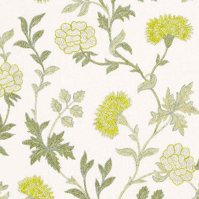 Schumacher Fabric SHERIDAN LINEN EMBROIDERY CHARTREUSE