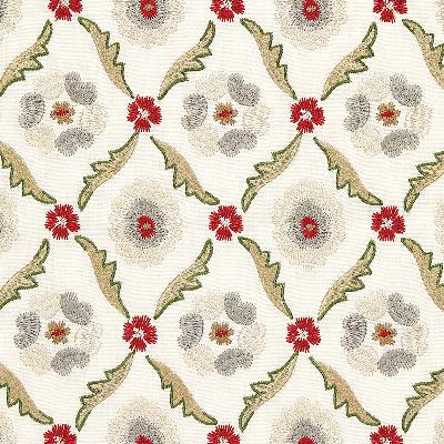 Schumacher Fabric CLAREMONT EMBROIDERY CRIMSON