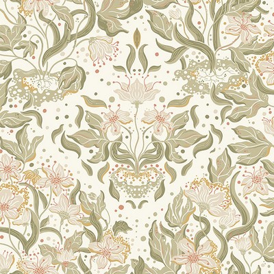 Brewster Wallcovering Lisa Olive Floral Damask Wallpaper Olive