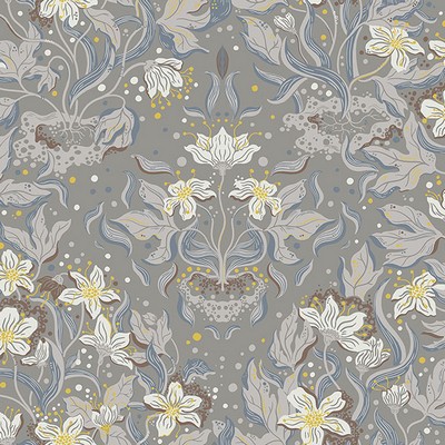 Brewster Wallcovering Lisa Stone Floral Damask Wallpaper Stone