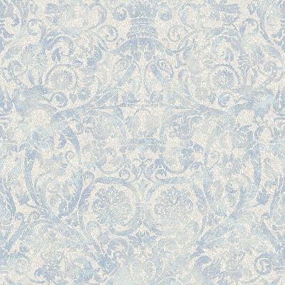 Brewster Wallcovering Bali Blue Damask Wallpaper Blue