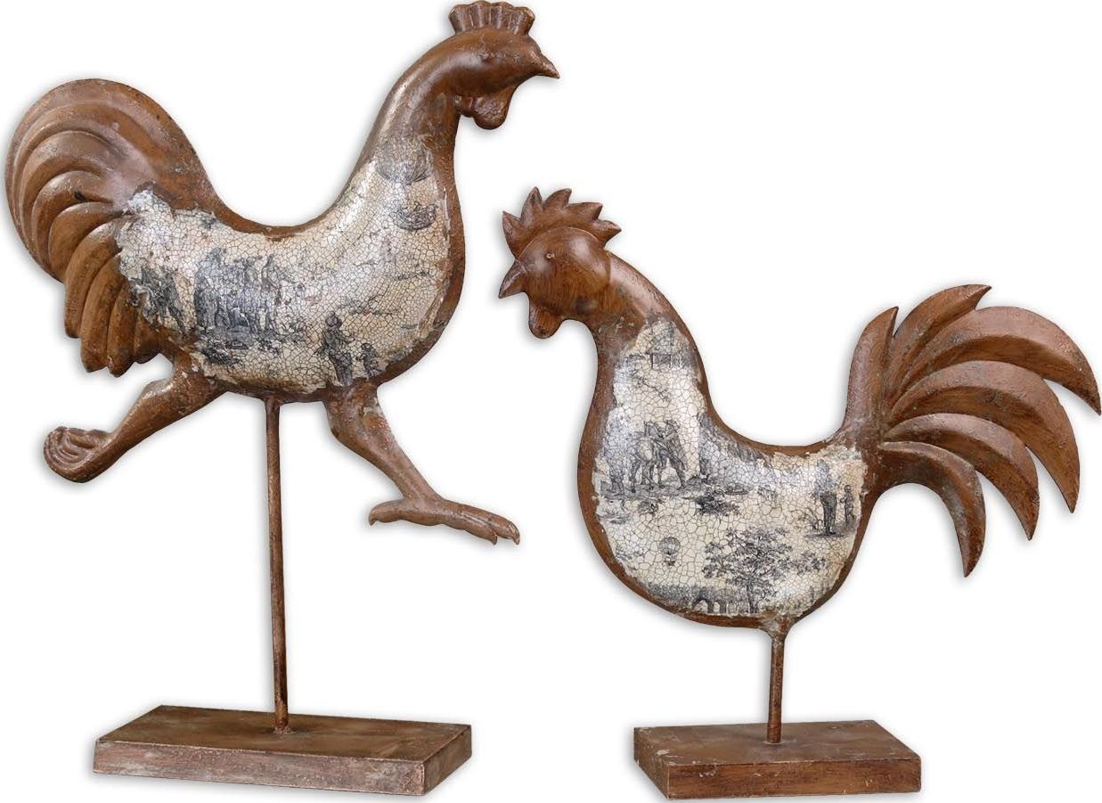 Country Chickens Statues Set Of 2 Accessories