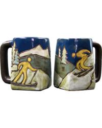 Skiers Square Stoneware Mug by   
