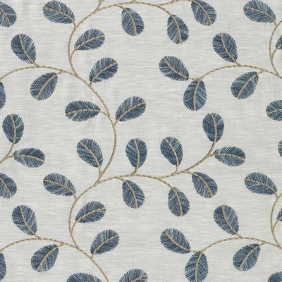 P K Lifestyles Leaf Love Emb    Dde Lapis in JARDIN DAMOUR Blue Crewel and Embroidered  Scrolling Vines  Leaves and Trees   Fabric