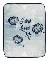 Jesus Loves Me Lion Blue 30in X 40in Throw by   