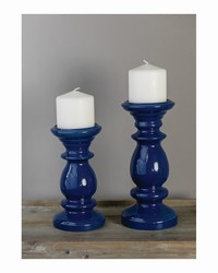 Camden Blue Ceramic Candle Holder Large Set Of 2 by   