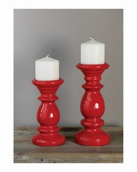 Camden Red Ceramic Candle Holder Large Set Of 2 by   